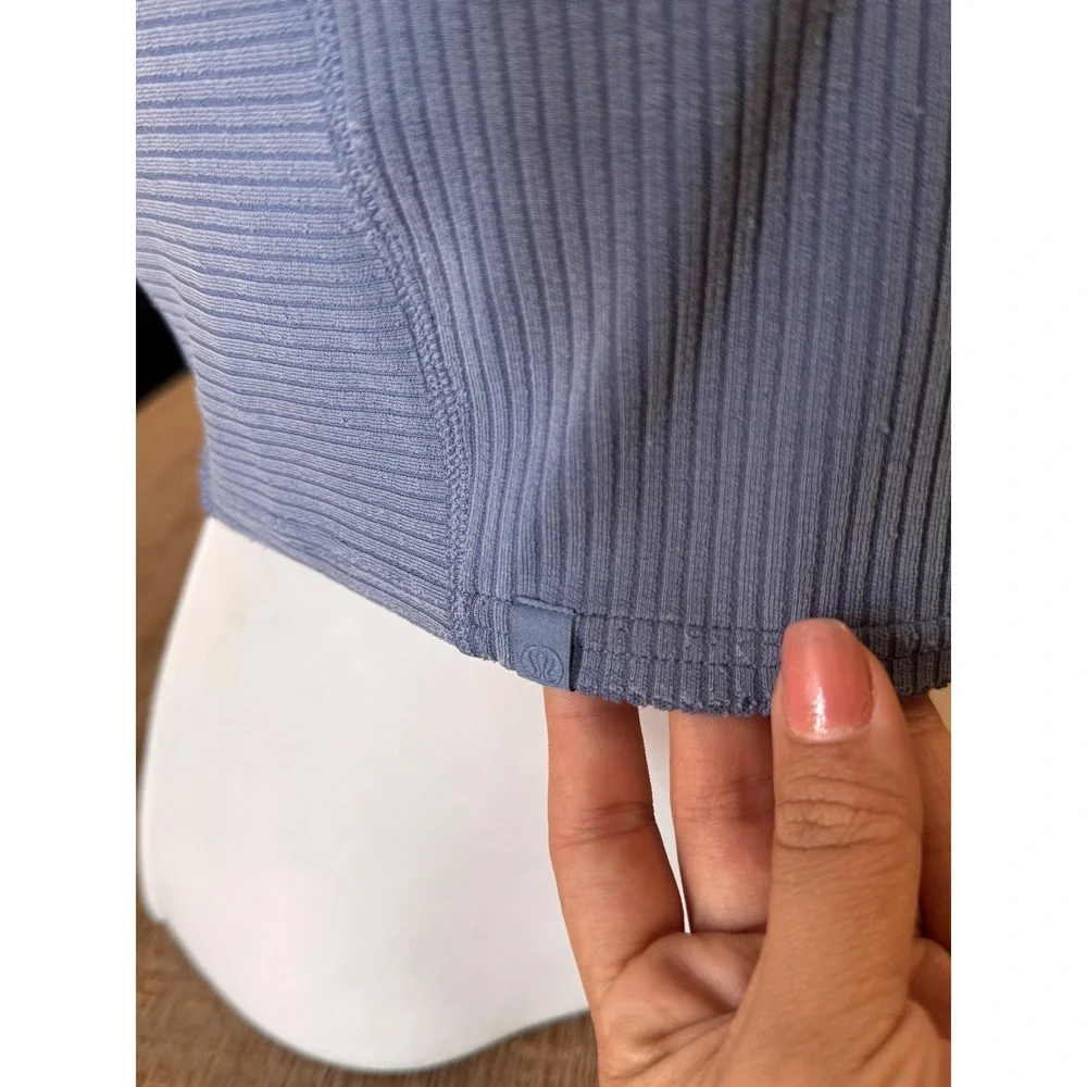 Lululemon Shirt Ribbed Blue V-Neck Crop Tank Top Light Support
